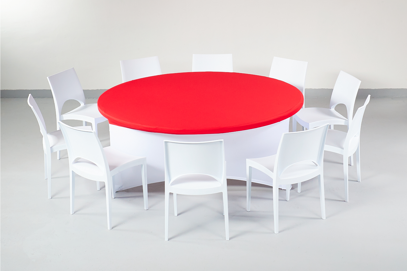 Fehér spandex körasztal huzat+ piros kupak